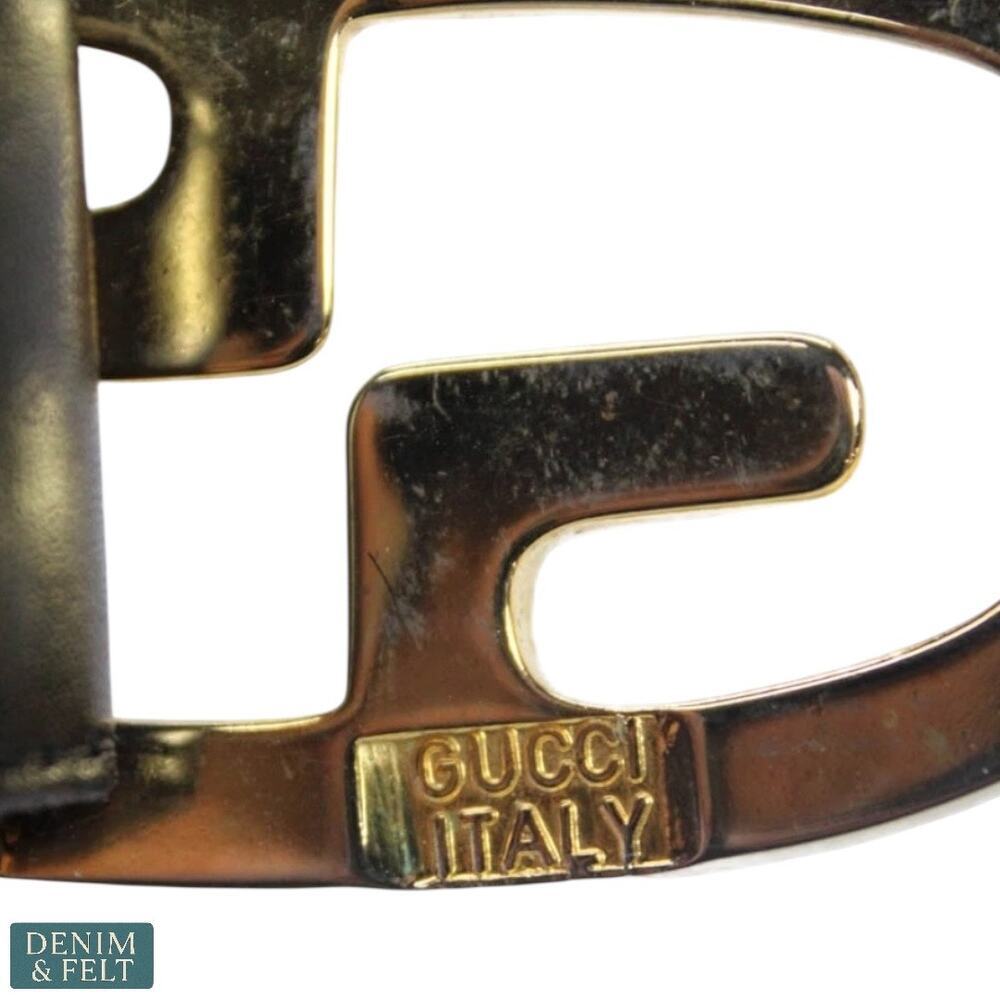 Gucci Black Leather Belt Gold GG Oval Buckle Women’s 31” Authentic Vintage - Picture 5 of 8